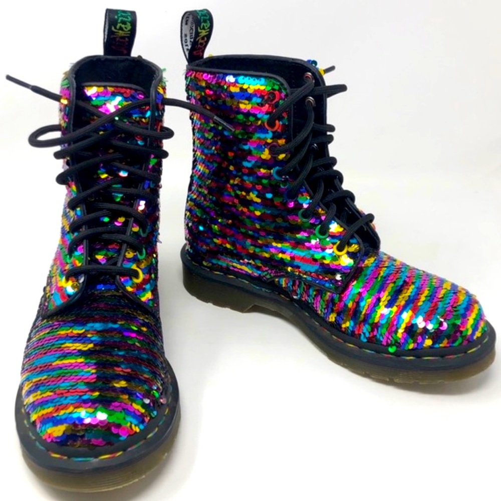 Dr Martens 1460 Pascal Rainbow Sequin Combat Boots